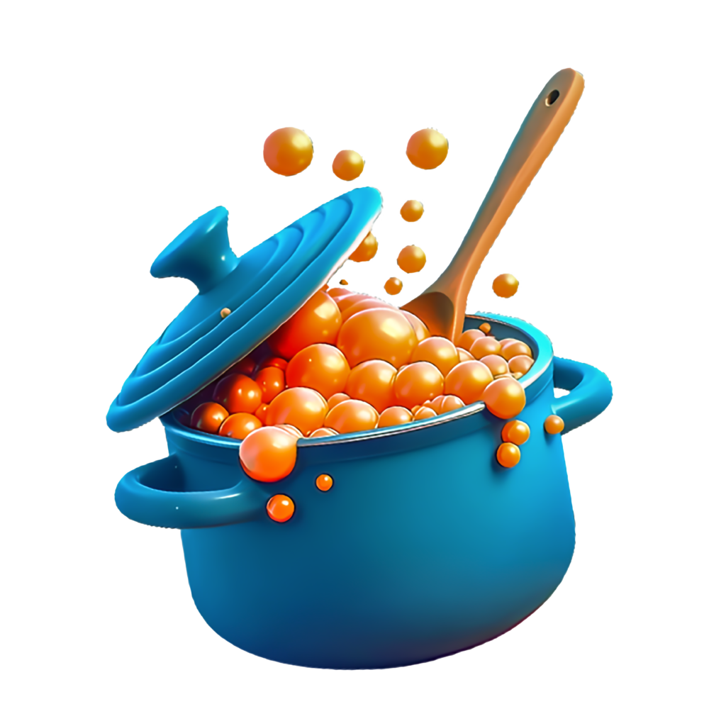 Illustration en 3 démentions de la Marmite Bleue et orange de La Marmite Digitale